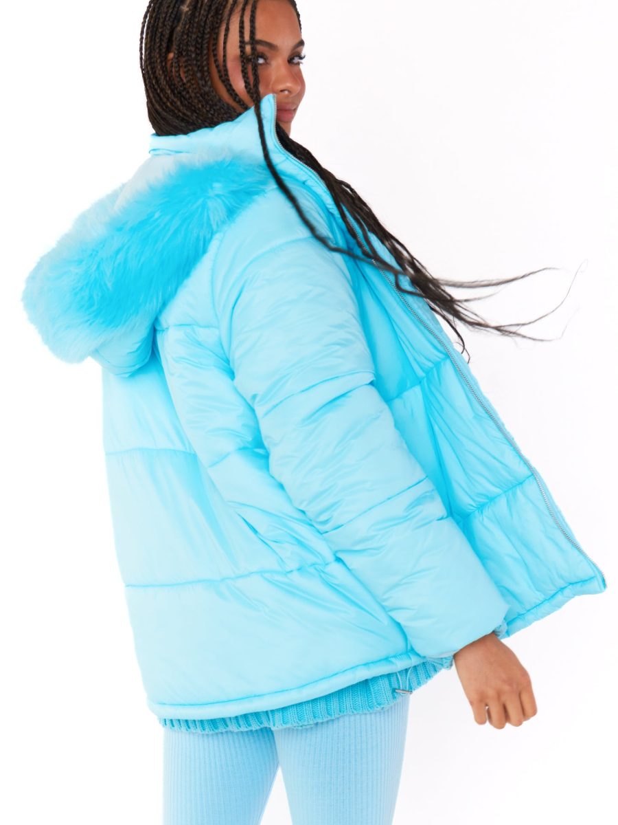 Snowbird Puffer Jacket ~ Powder Blue with Faux Fur
