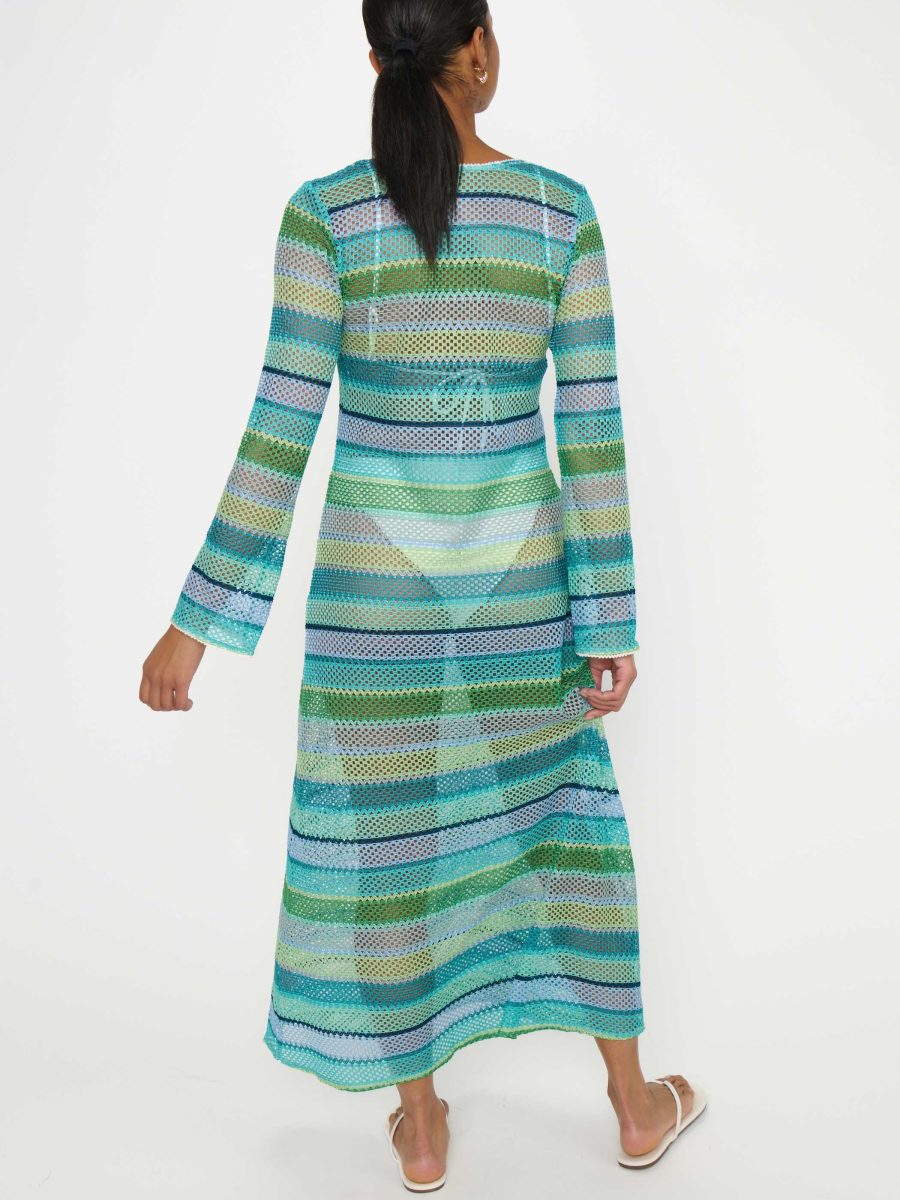 Vacay Coverup ~ Green Multi Stripe Crochet
