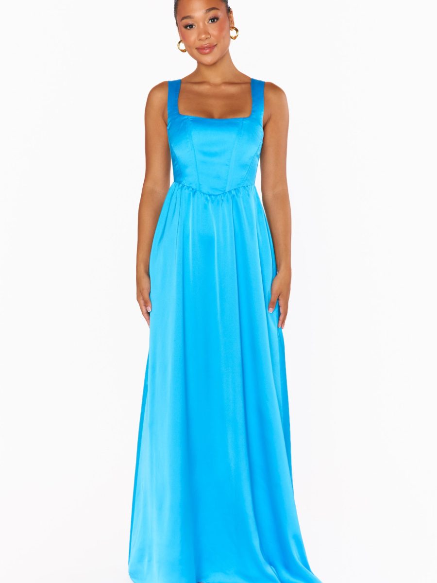 Nina Maxi Dress ~ Azure Blue Luxe Satin