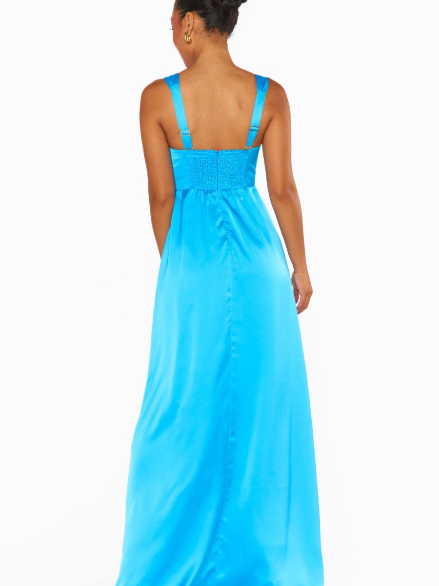 Nina Maxi Dress ~ Azure Blue Luxe Satin