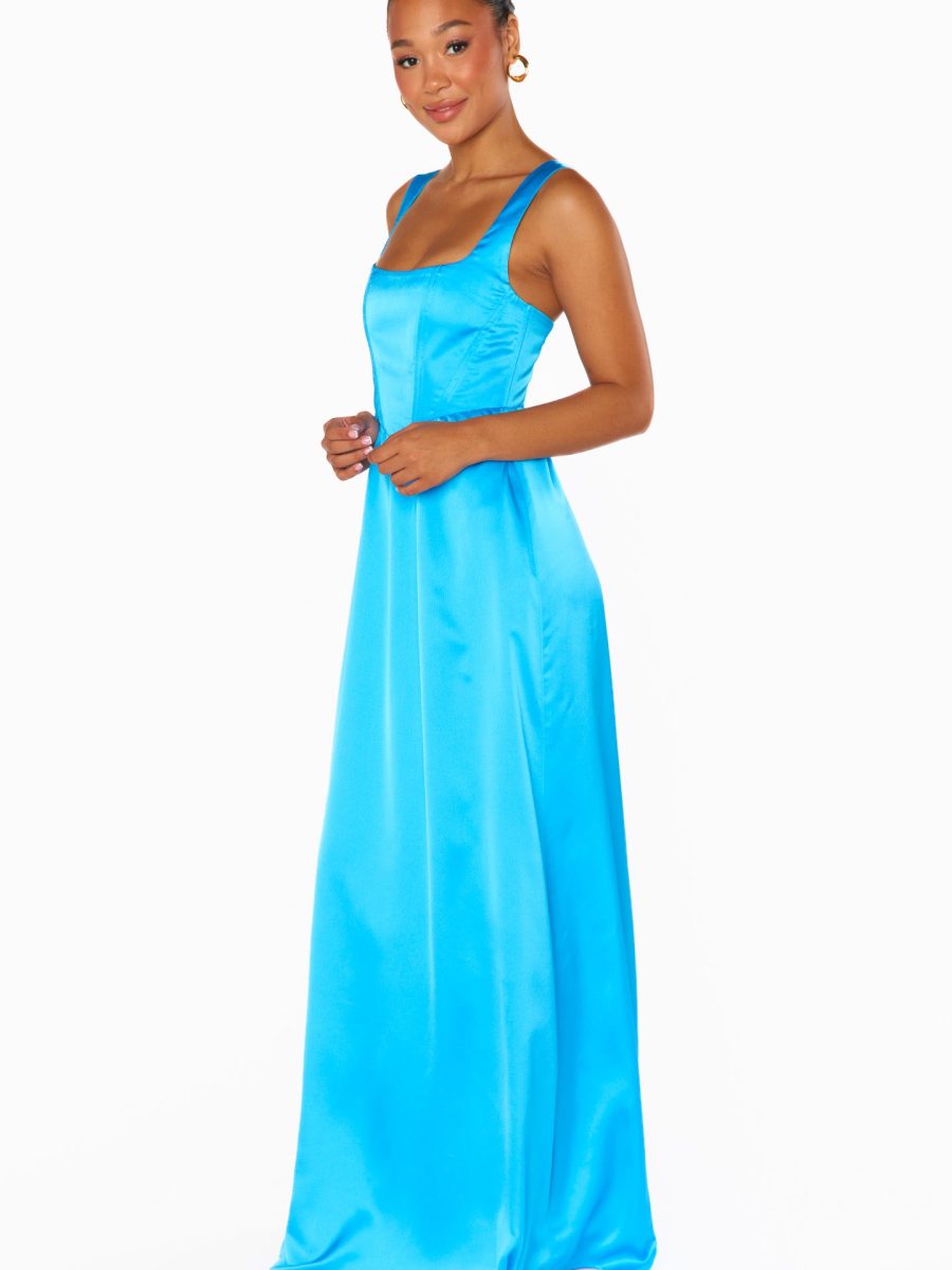 Nina Maxi Dress ~ Azure Blue Luxe Satin
