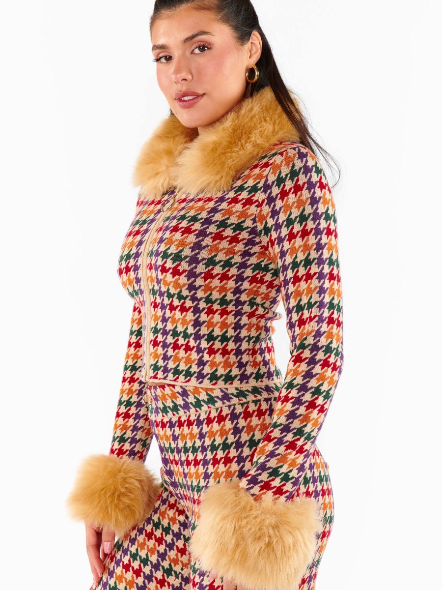 Zermatt Zip Up ~ Valley Houndstooth Faux Fur