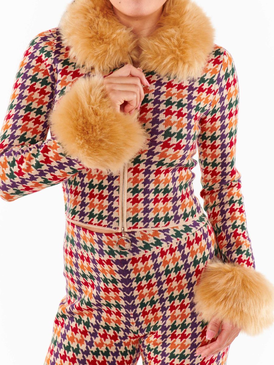 Zermatt Zip Up ~ Valley Houndstooth Faux Fur