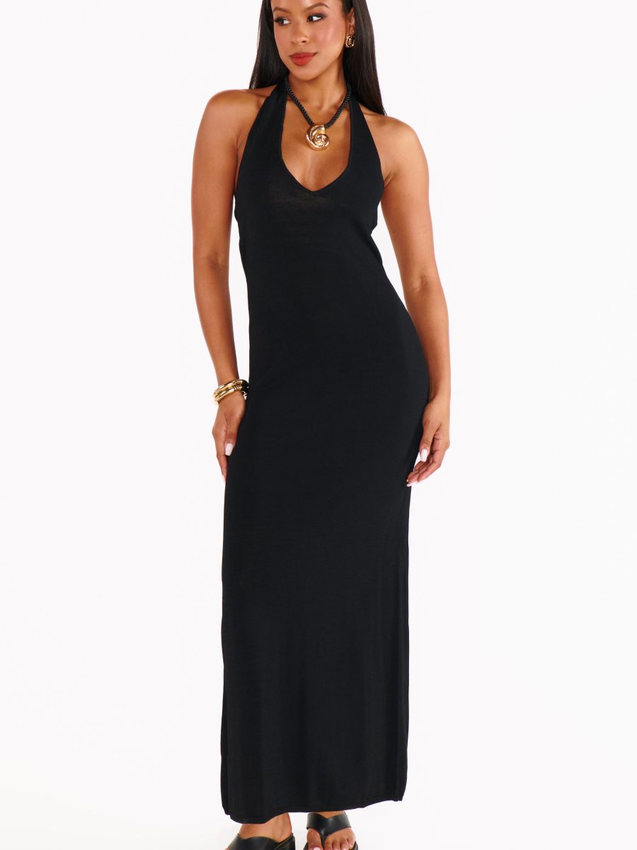 Kate Halter Dress ~ Black Knit