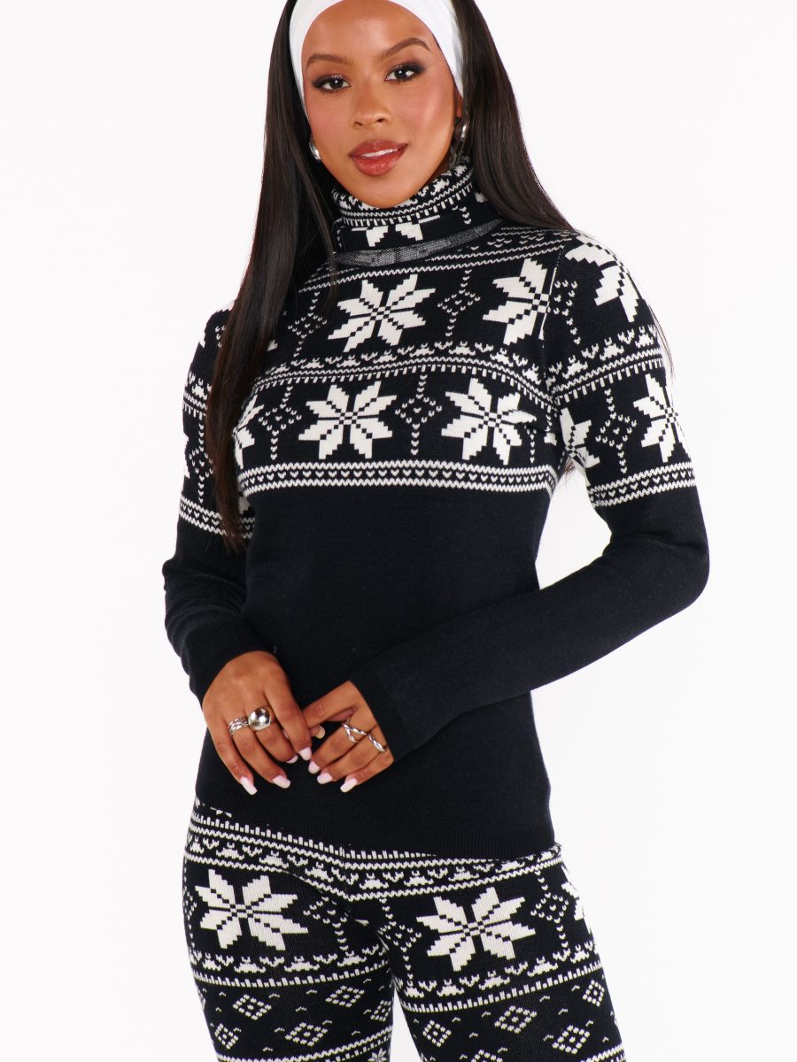 Ski Pullover ~ Black Fair Isle Knit