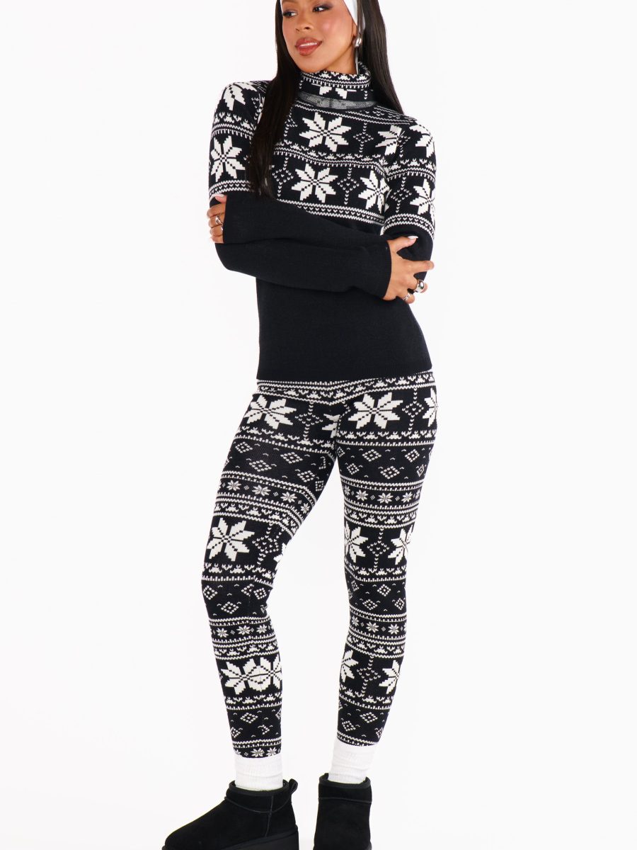 Cozy Leggings ~ Black Fair Isle Knit