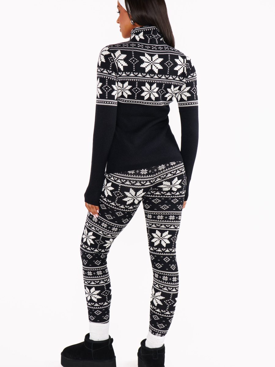 Cozy Leggings ~ Black Fair Isle Knit