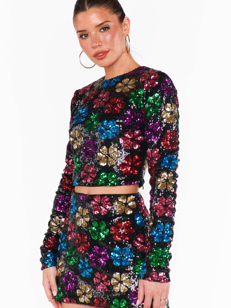 Last Call Top ~ Flower Pop Multi Sequins