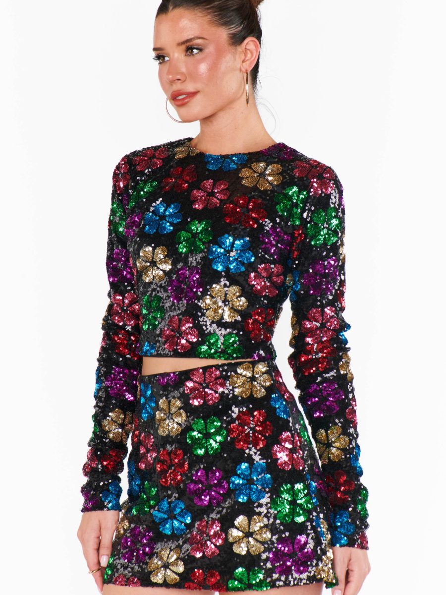 Last Call Top ~ Flower Pop Multi Sequins