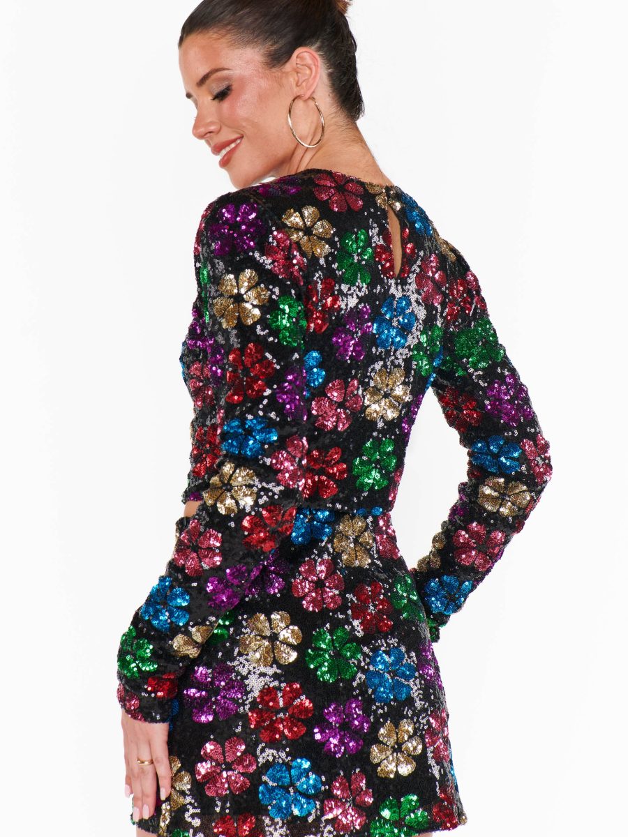 Last Call Top ~ Flower Pop Multi Sequins