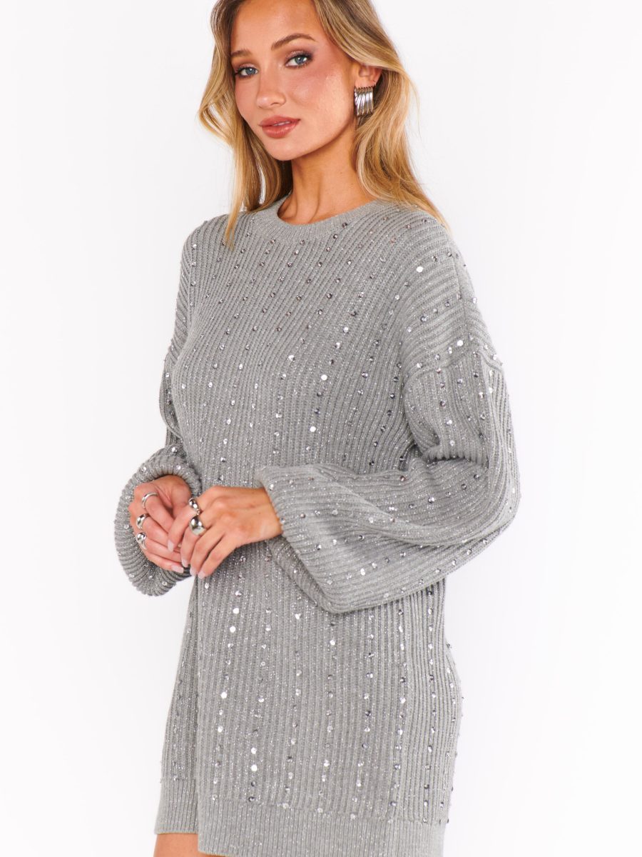 Social Sweater Dress ~ Silver Sequins Knit