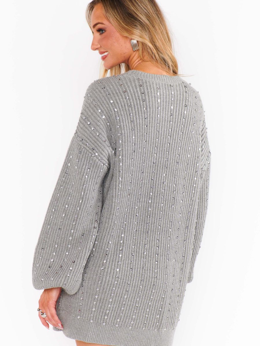 Social Sweater Dress ~ Silver Sequins Knit