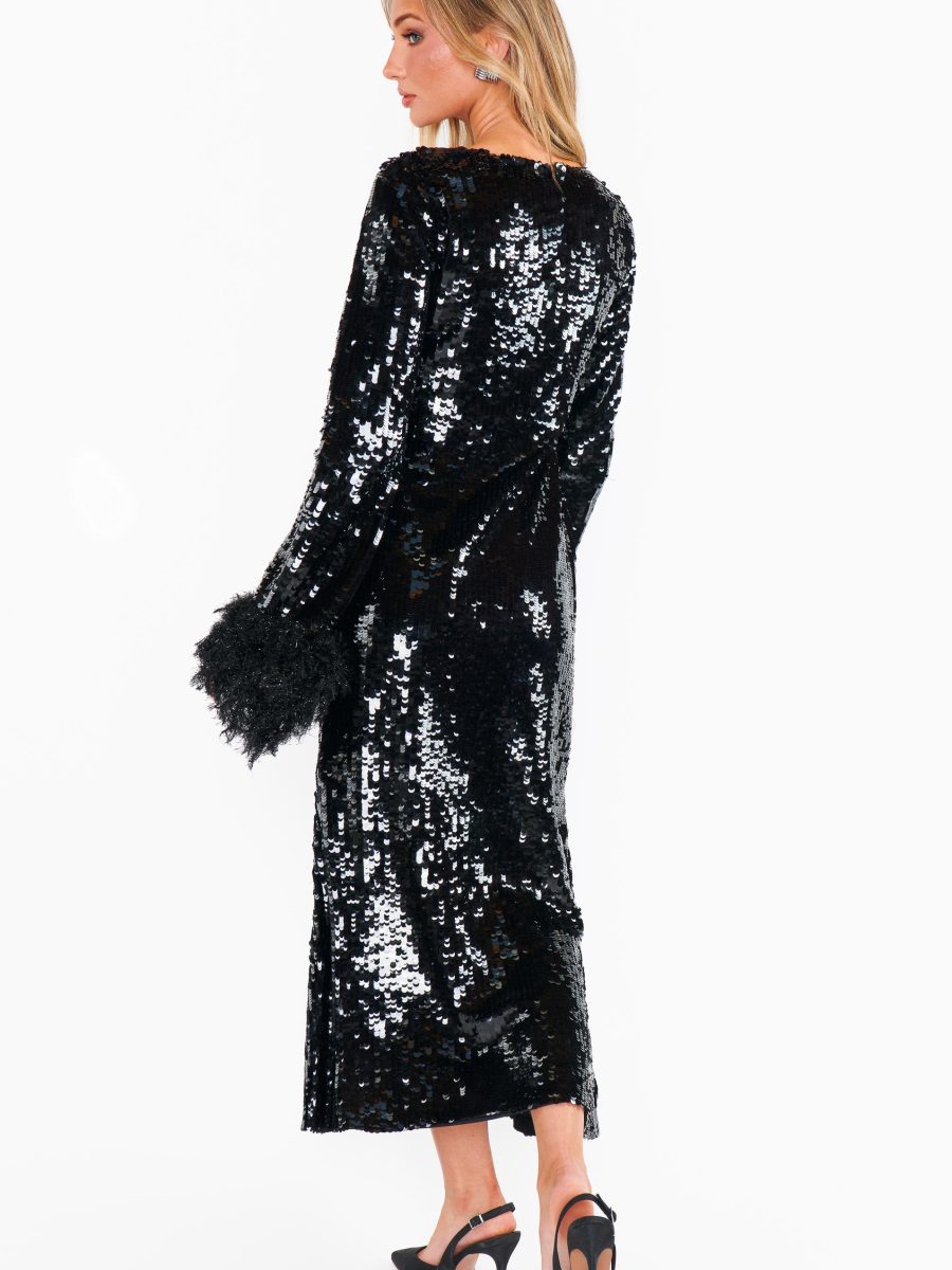 Priscilla Dress ~ Black Sequins with Fringe