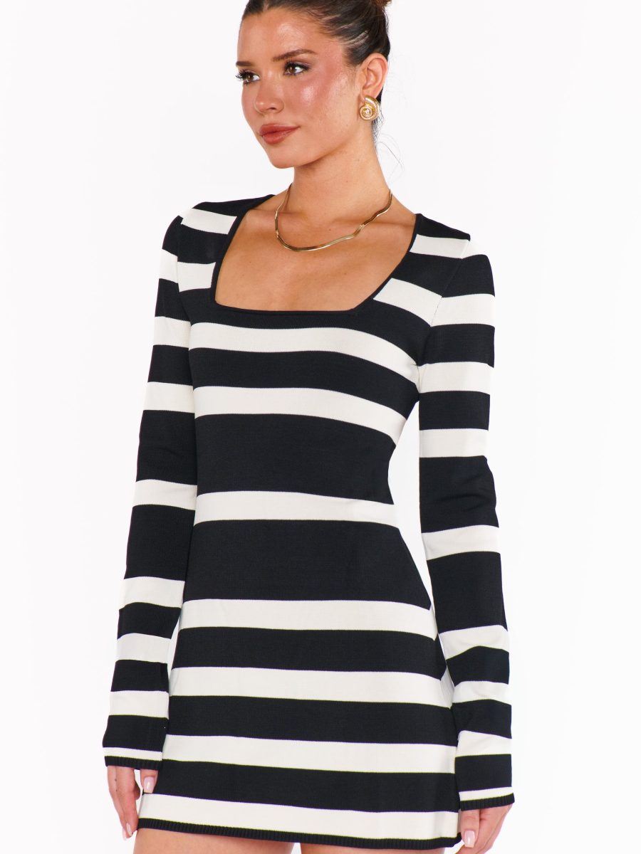 Erika Mini Dress ~ Black White Stripe Knit
