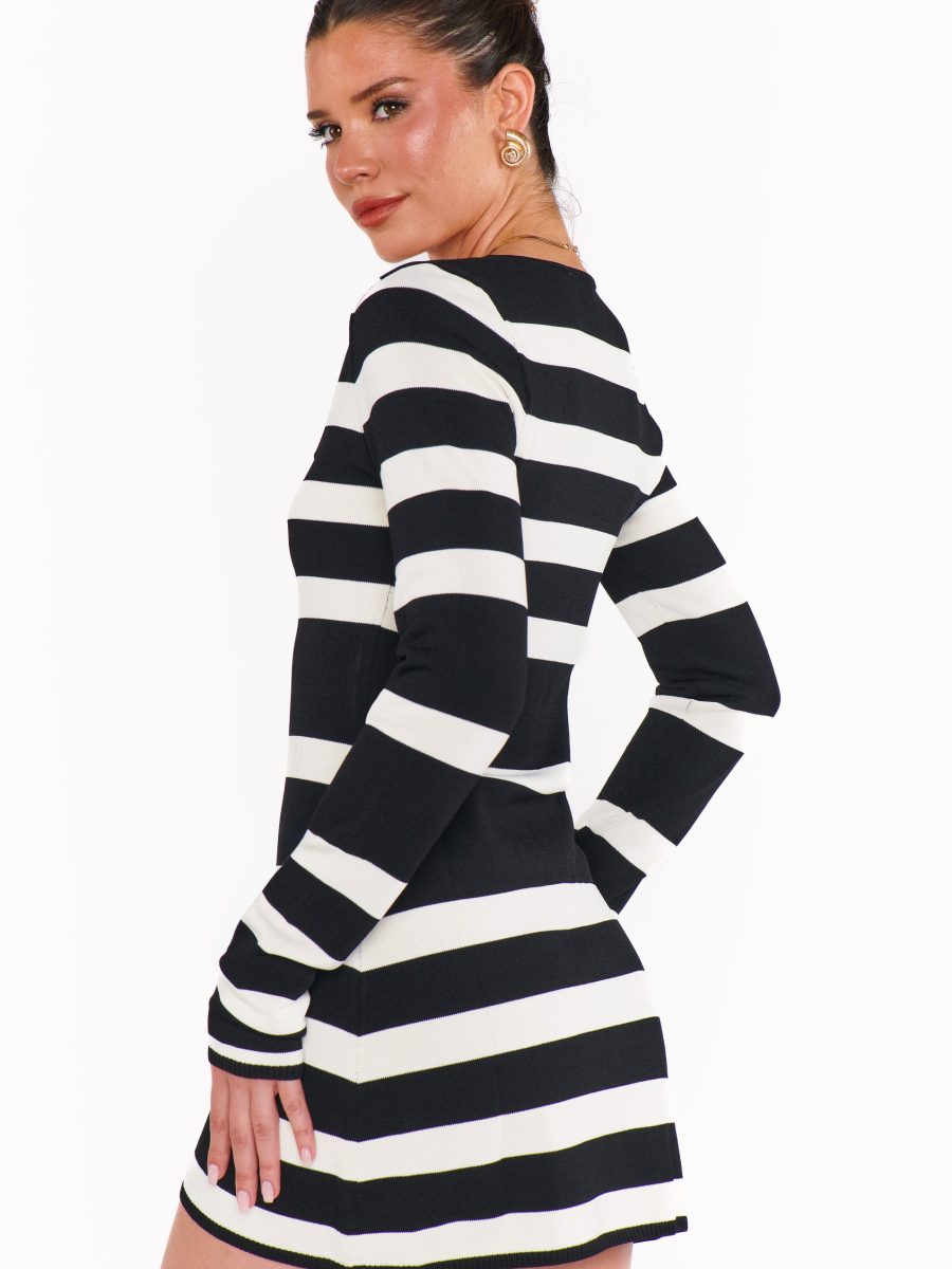 Erika Mini Dress ~ Black White Stripe Knit