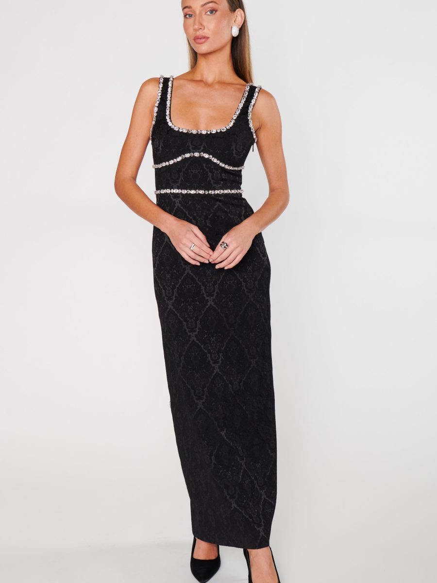 Gina Maxi Dress ~ Black Rhinestone Jacquard
