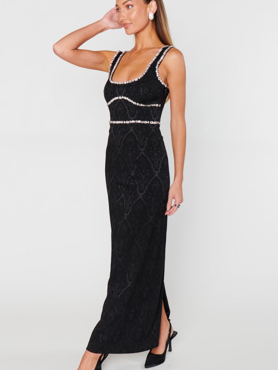 Gina Maxi Dress ~ Black Rhinestone Jacquard