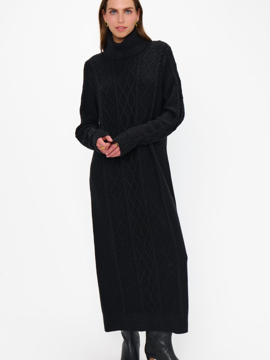 Montreal Midi Dress ~ Black Cable Knit