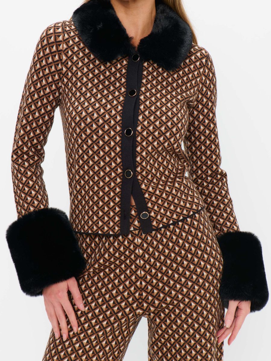Chateau Cardigan ~ Carmel Geo Knit with Faux Fur