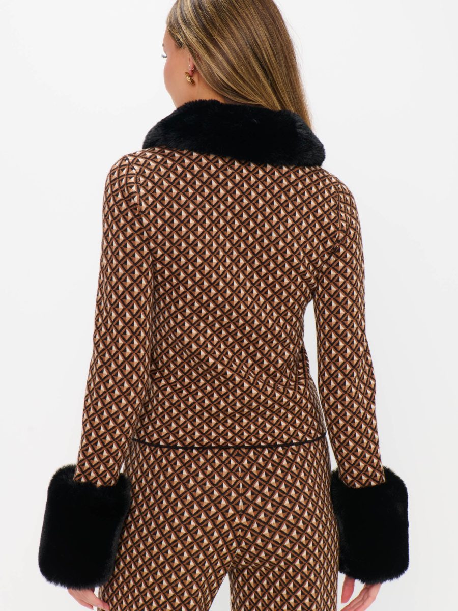 Chateau Cardigan ~ Carmel Geo Knit with Faux Fur