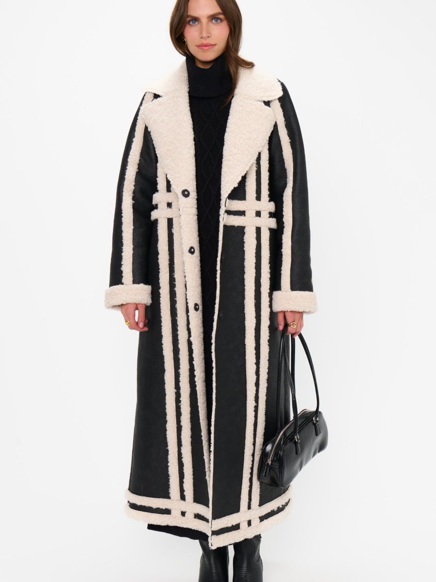 Swiss Alps Coat ~ Black Faux Leather with Sherpa