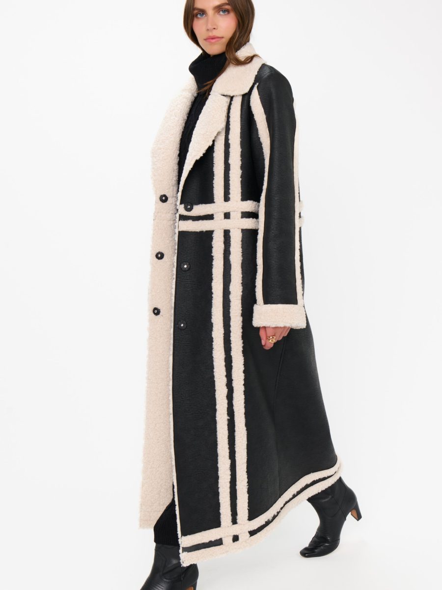 Swiss Alps Coat ~ Black Faux Leather with Sherpa