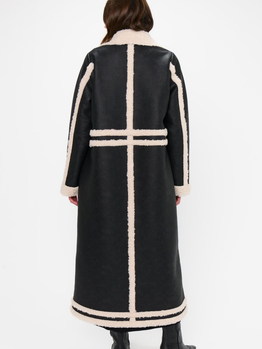Swiss Alps Coat ~ Black Faux Leather with Sherpa