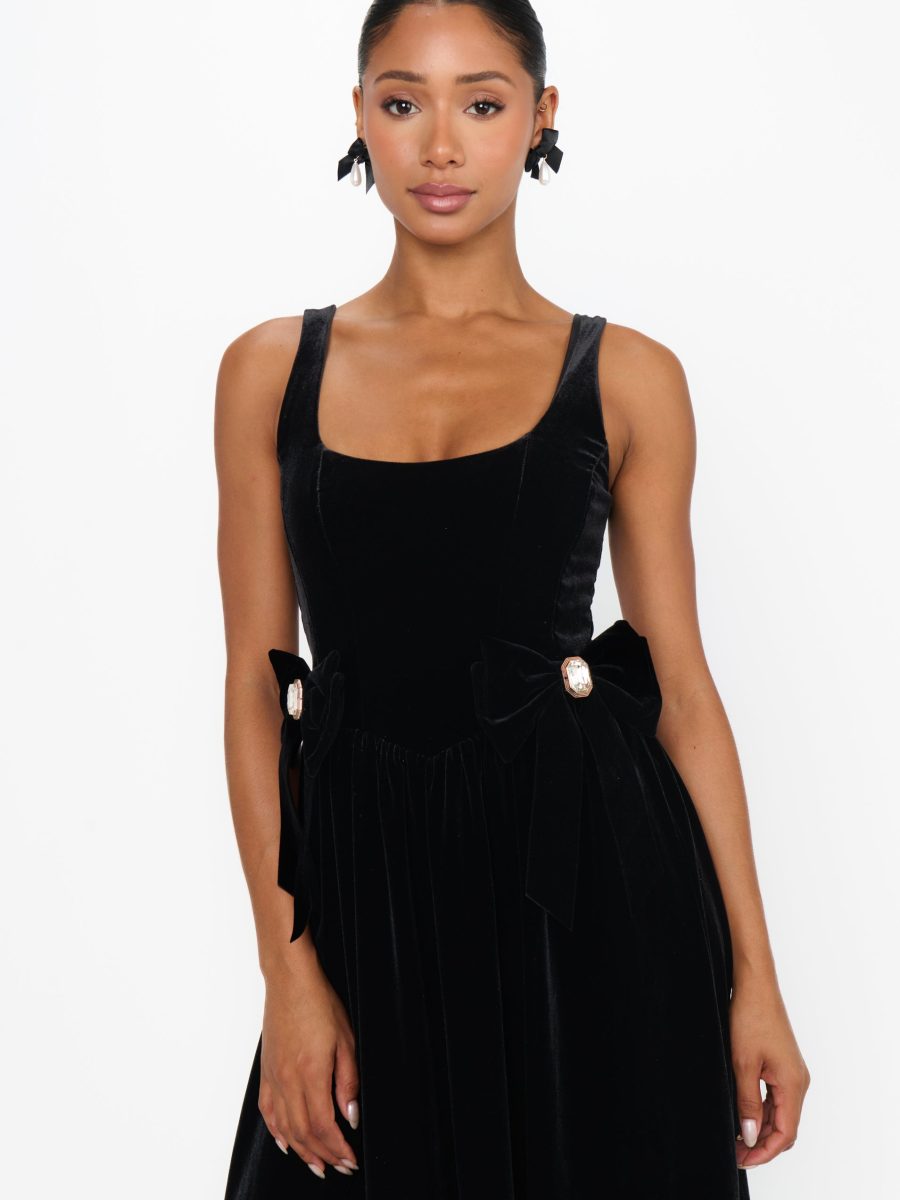 Ricci Midi Dress ~ Black Velvet