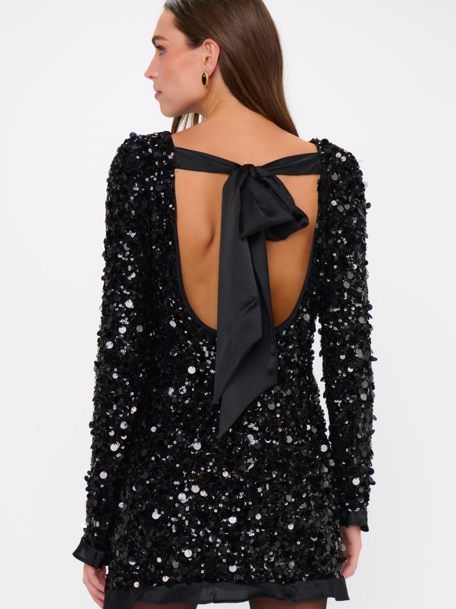 Maddison Ruffle Dress ~ Black Metallic Sequins