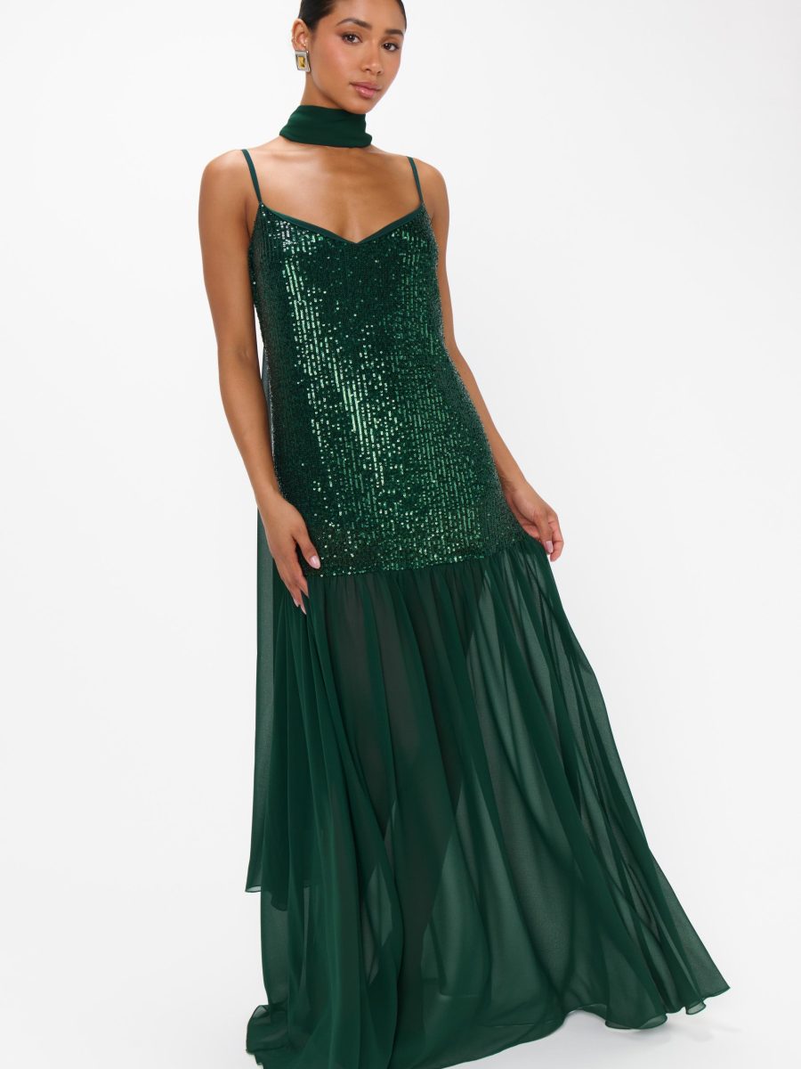 Dalia Maxi Dress ~ Emerald Sequins