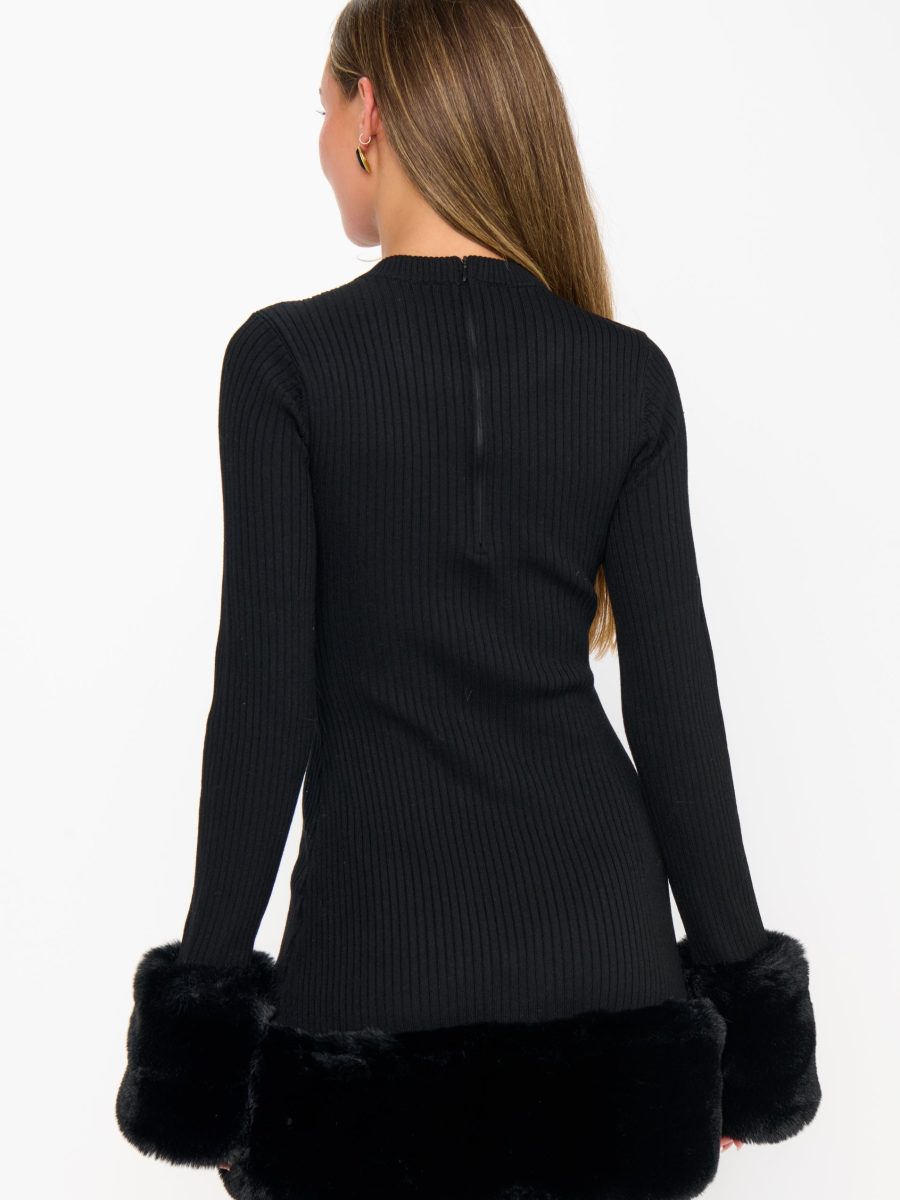 Drescher Mini Dress ~ Black Knit with Faux Fur