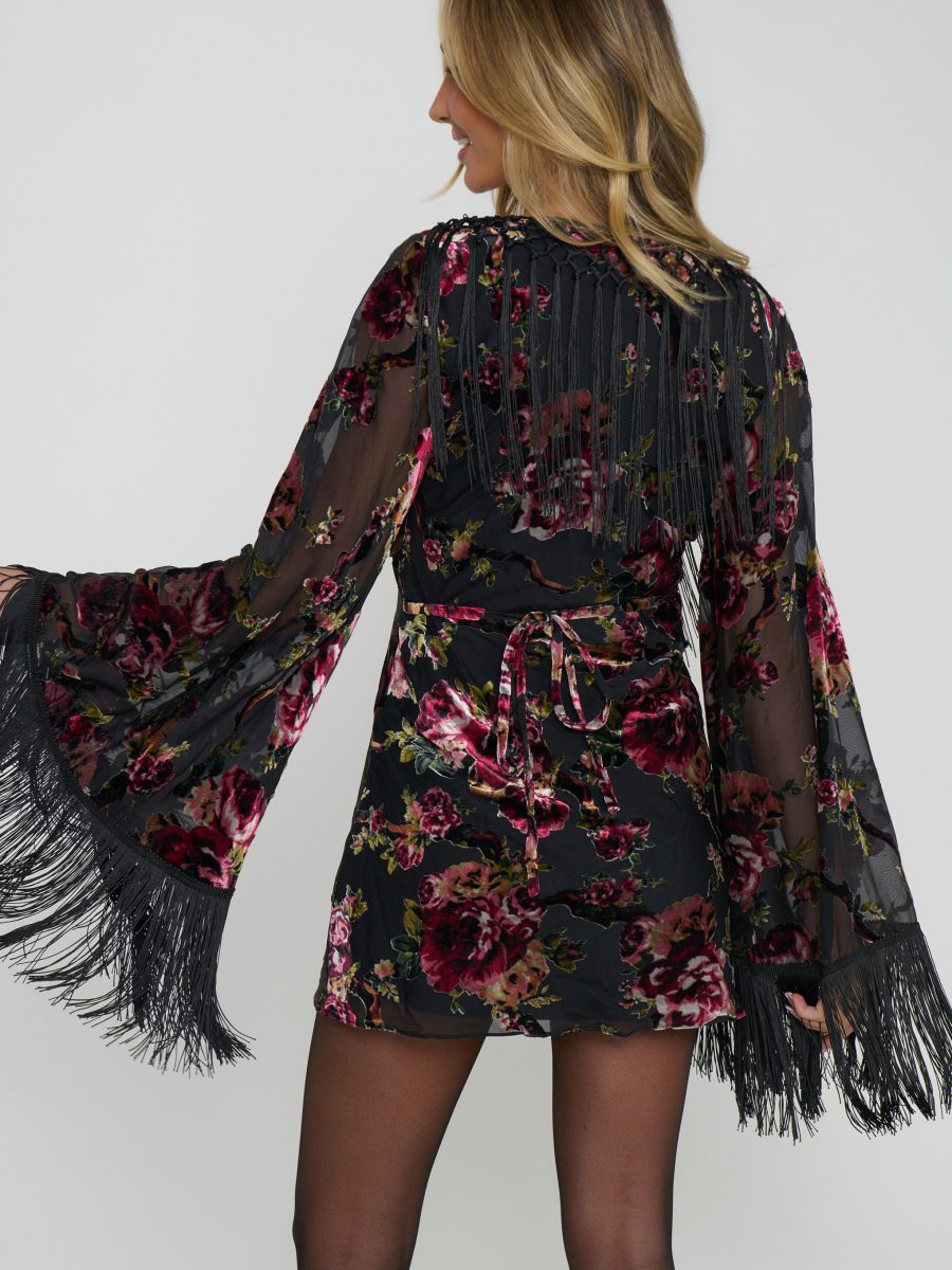 Kenza Fringe Mini Dress ~ Petals in Splendor