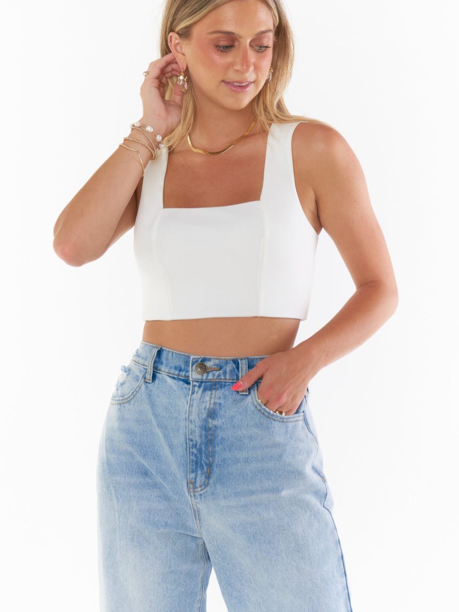 Ansley Crop Top ~ White Stretch