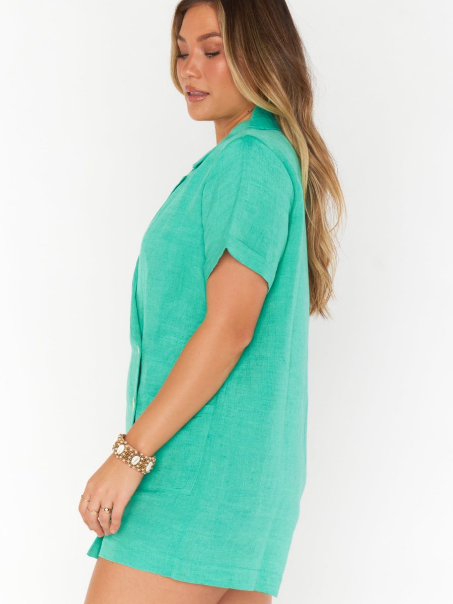 Bicoastal Blazer Romper ~ Seafoam Linen