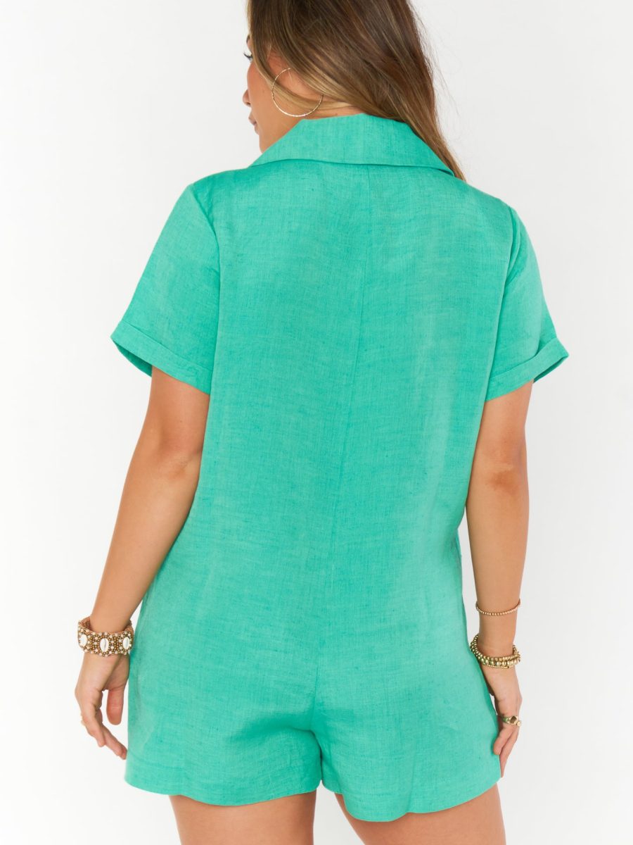 Bicoastal Blazer Romper ~ Seafoam Linen