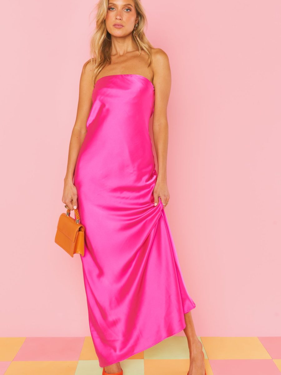 Taylor Tube Dress ~ Hot Pink Luxe Satin