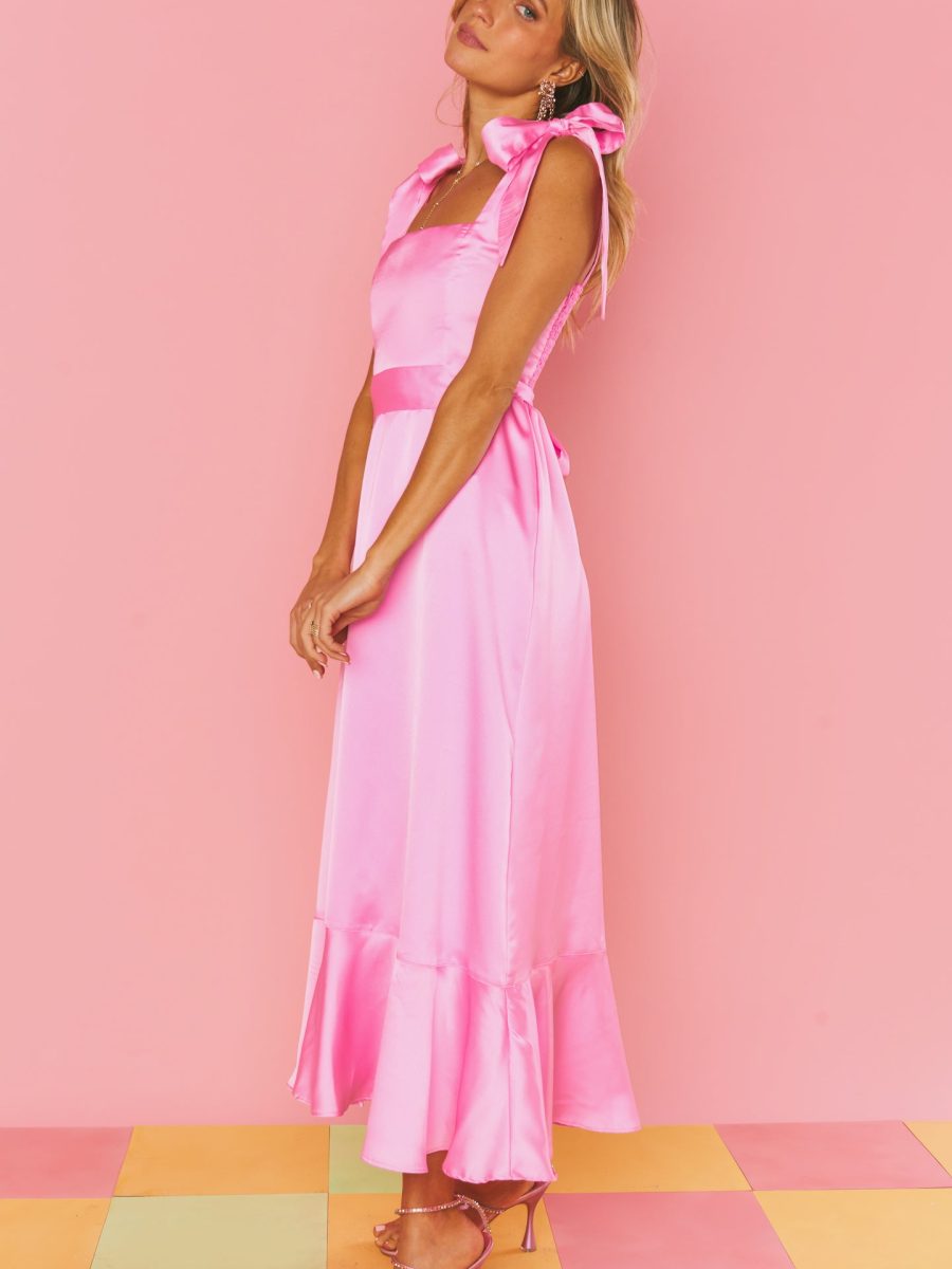Garden Midi Dress ~ Pink Luxe Satin