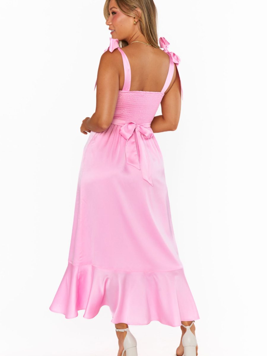 Garden Midi Dress ~ Pink Luxe Satin
