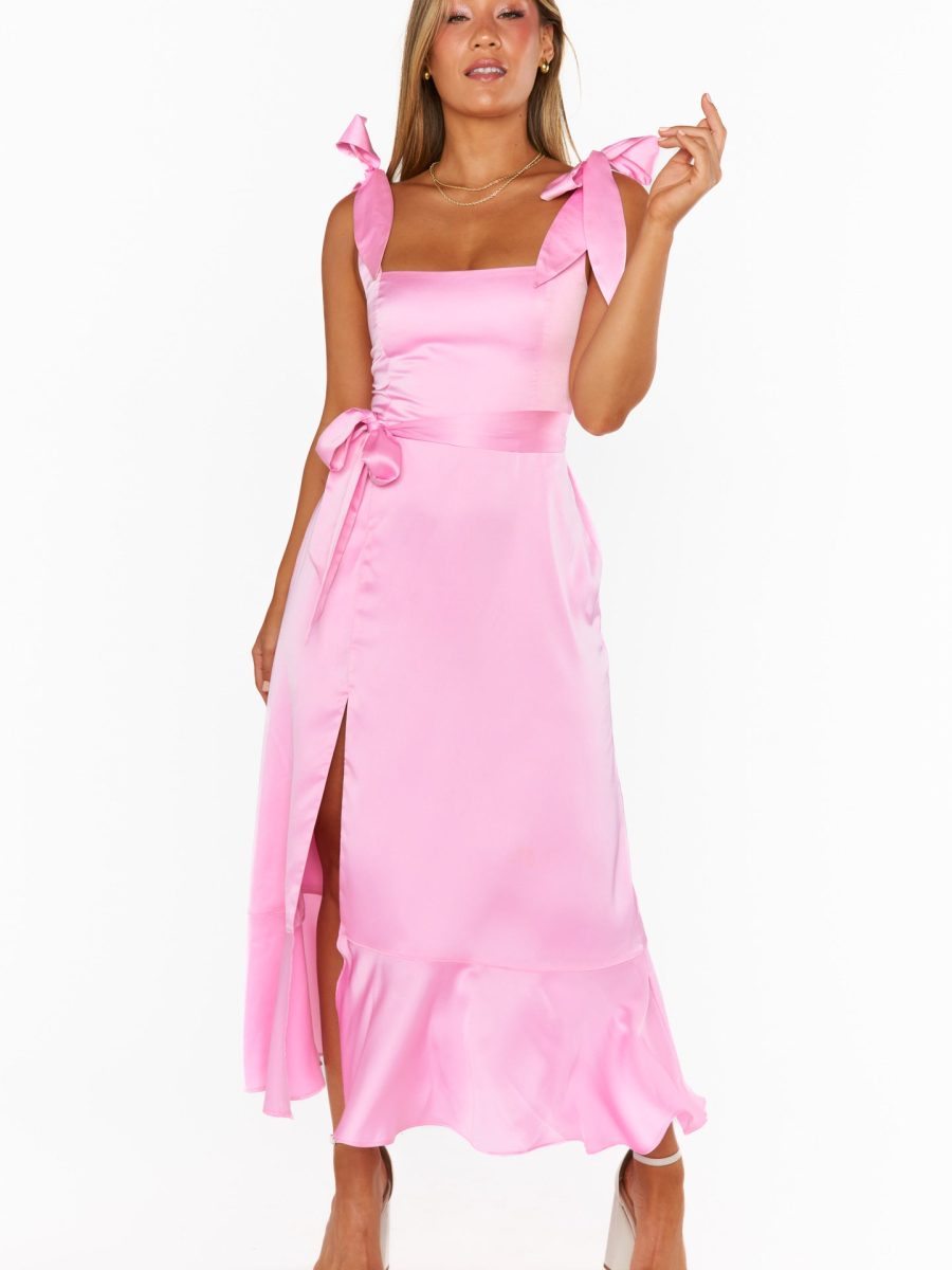 Garden Midi Dress ~ Pink Luxe Satin