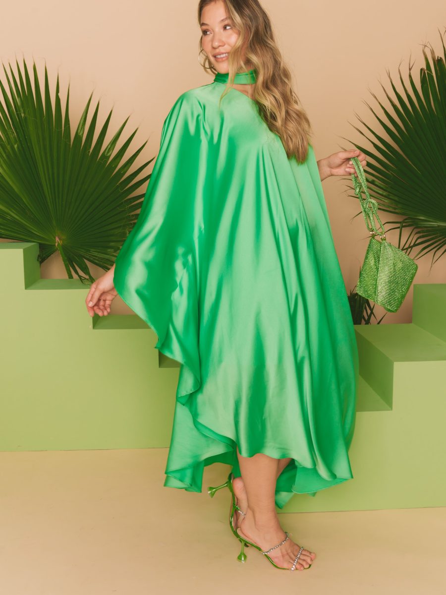 Rhea One Shoulder Dress ~ Kiwi Luxe Satin