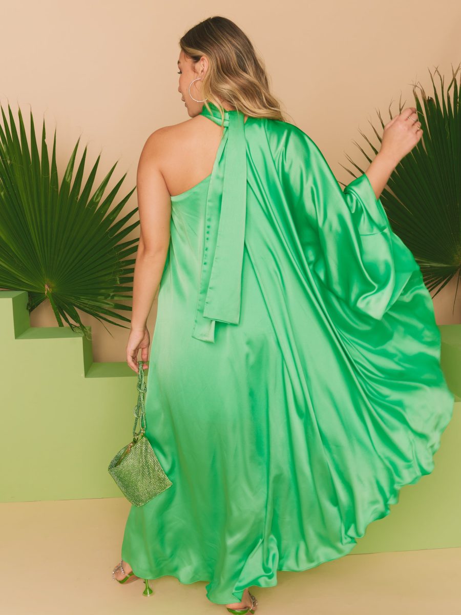 Rhea One Shoulder Dress ~ Kiwi Luxe Satin