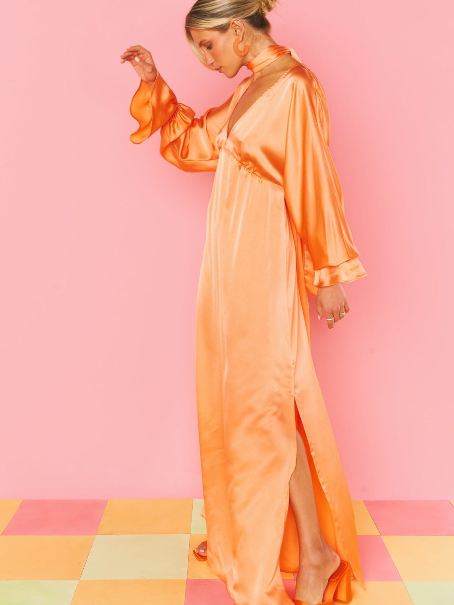 Thalia Maxi Dress ~ Cantaloupe Luxe Satin