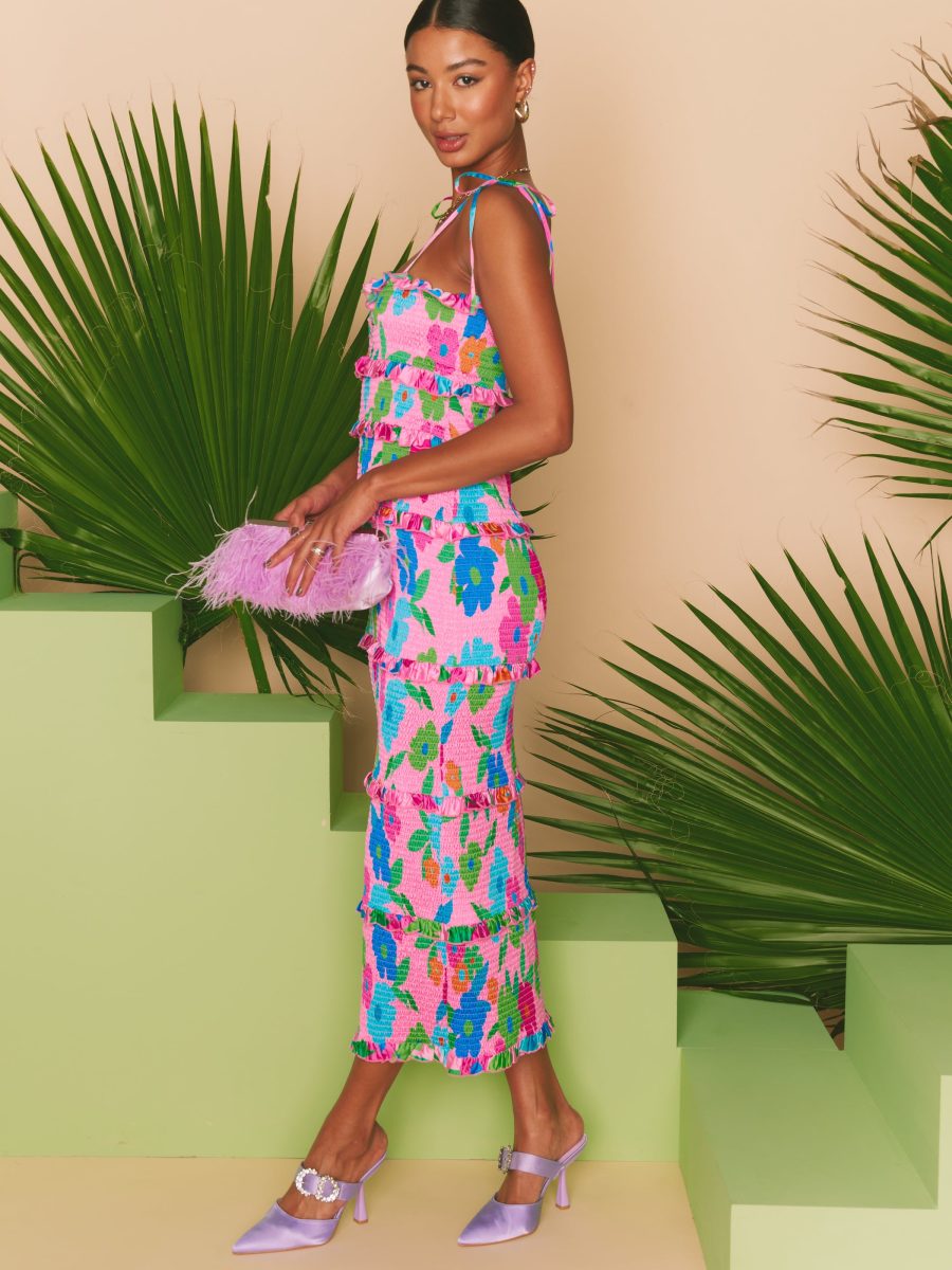 Stella Smocked Dress ~ Pink Piccadilly Floral