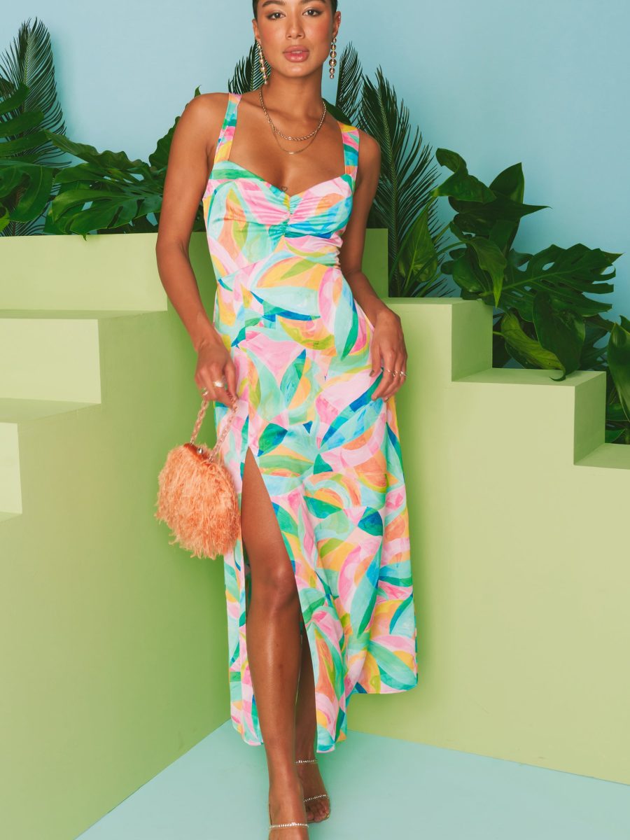 Mina Midi Dress ~ Tropicana Burst Luxe Satin