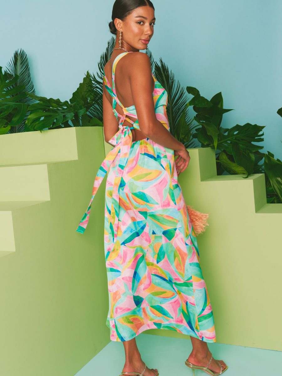 Mina Midi Dress ~ Tropicana Burst Luxe Satin