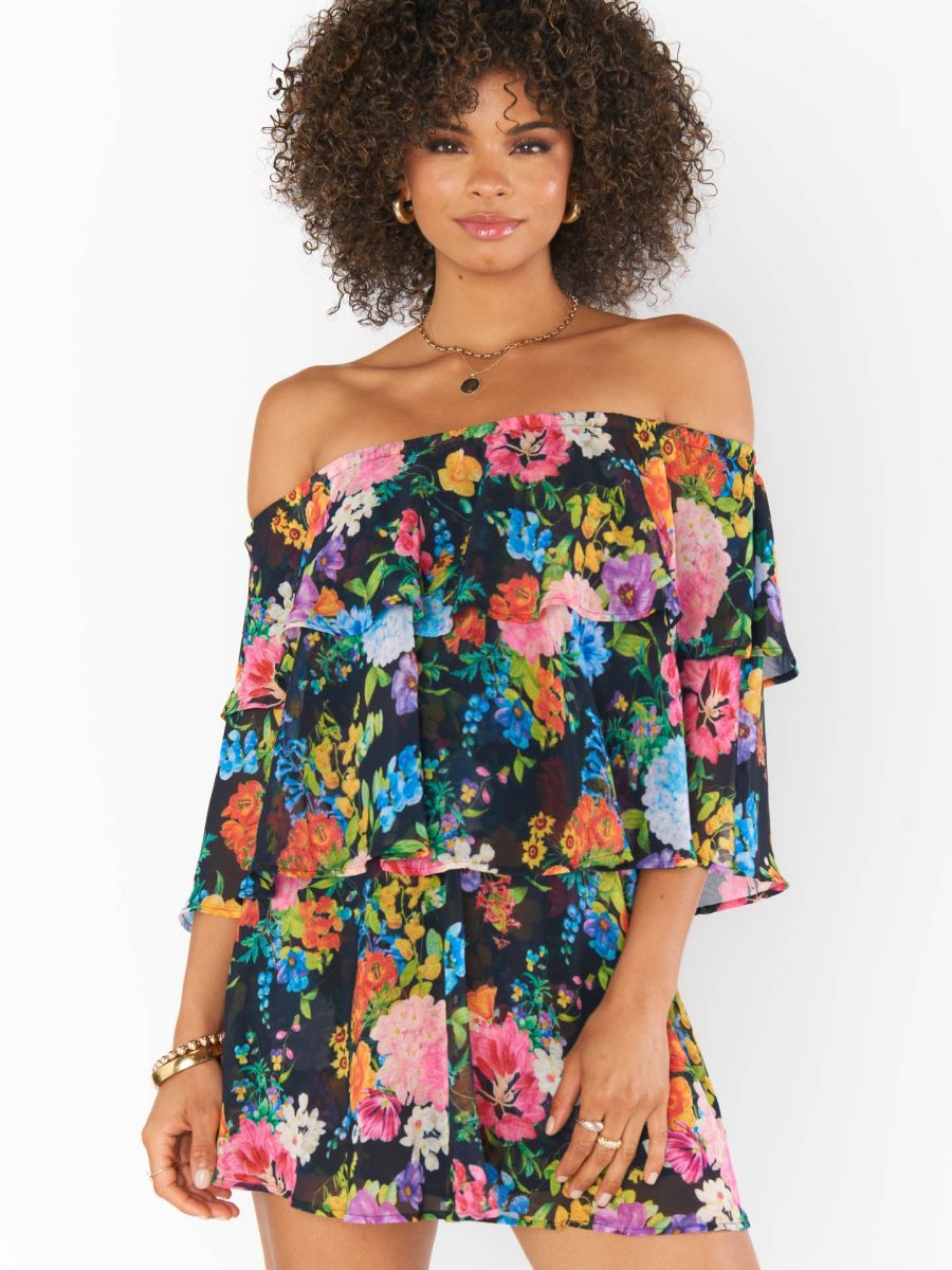 Triple Decker Romper ~ Midnight Botanical Floral
