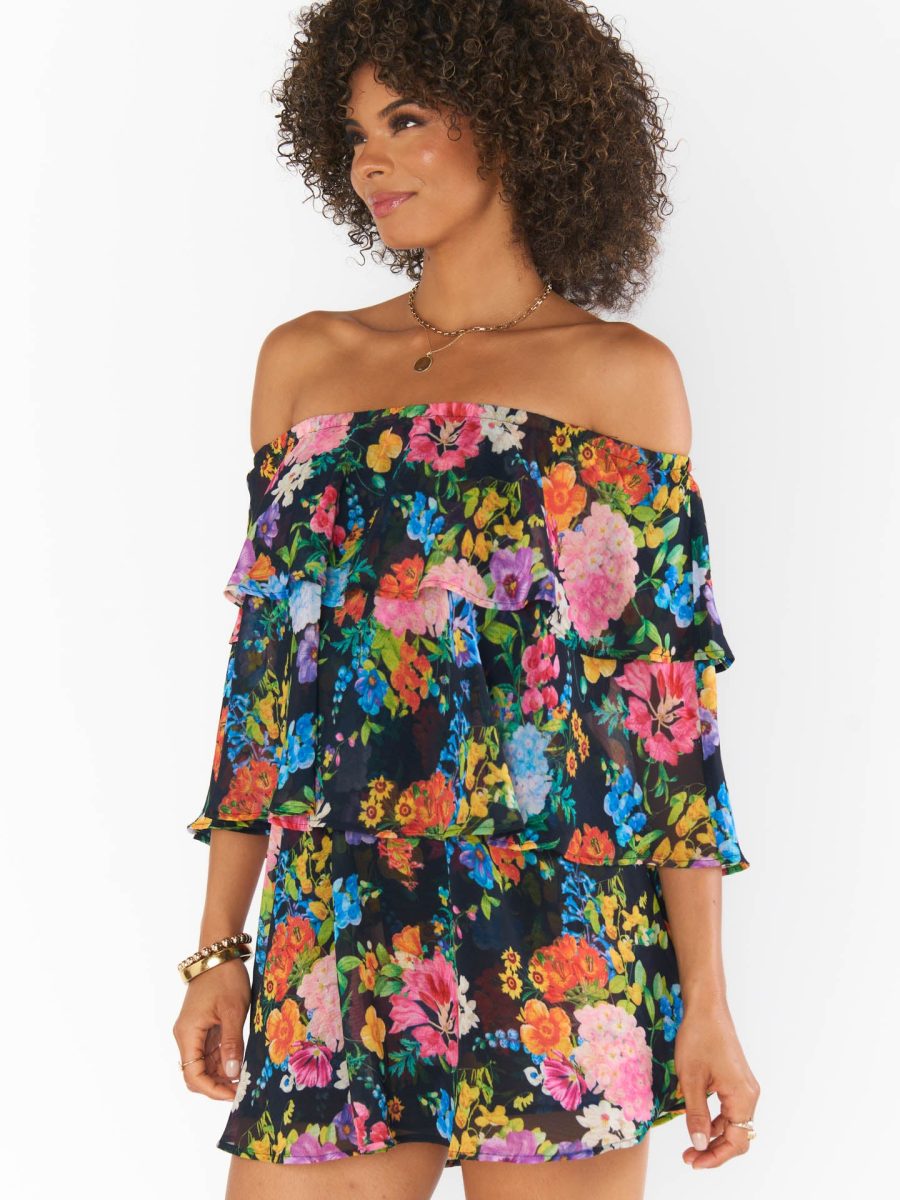 Triple Decker Romper ~ Midnight Botanical Floral