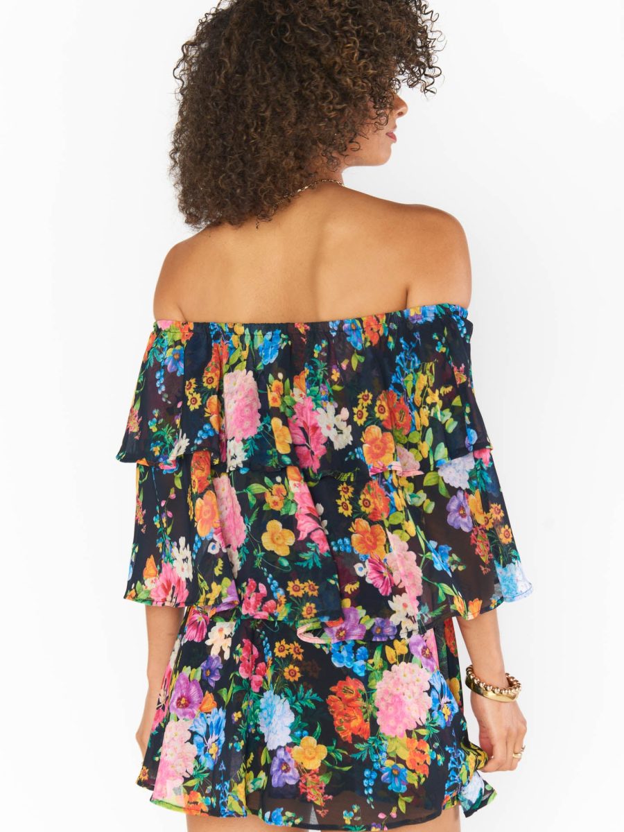Triple Decker Romper ~ Midnight Botanical Floral