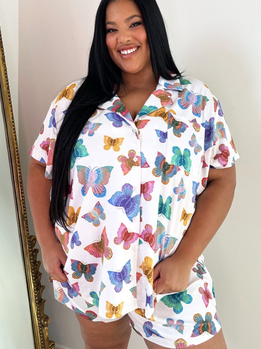 Sunday Morning PJ Set ~ Rainbow Butterflies Knit