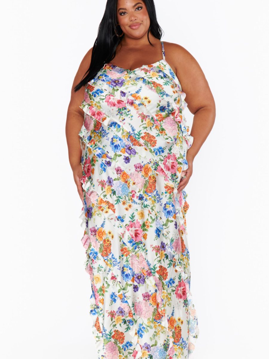 Romance Ruffle Dress ~ Ivory Botanical Floral